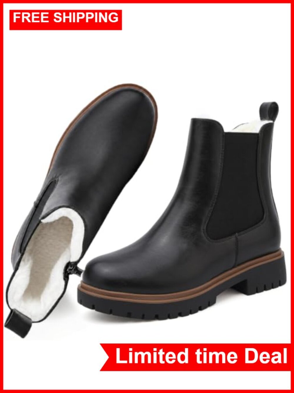Waterproof Fur Lined Chelsea Ankle Boots Platform Zip Winter
